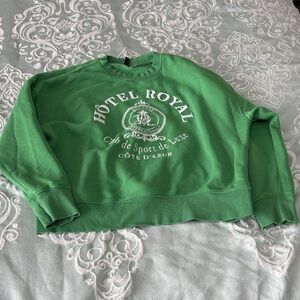 H&M Green Crew Neck Sweater with White Print